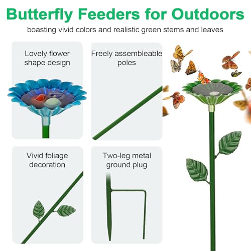 4 Pack Metal Bee Watering Station for Garden, Flower-Shaped Bee Cups, Durable Bird Bath & Butterfly Feeders for Outdoors Yard Decor (Red, Green, Blue, Yellow)