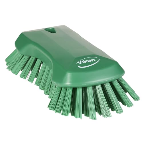 Vikan 38942 Extra Large Hand Brush, Multifunctional, Slip-Resistant Cleaning Tool, Extra Stiff Polypropylene & Polyester Bristle, 9.1", Green - color: Green