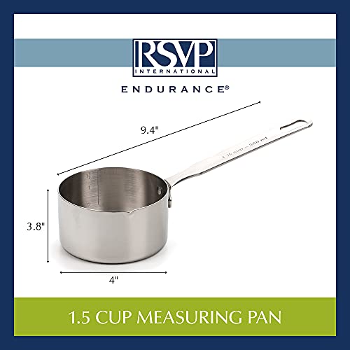 RSVP International Endurance Stainless Steel Measuring Pan Scoop, 1 1/2 Cups | Dry or Liquid | Baking or Cooking | Perfect for Feeding Pets, Cat Dog Food, Bird Seed, etc. | Dishwasher Safe, Blue - size: 1 1/2 Cups