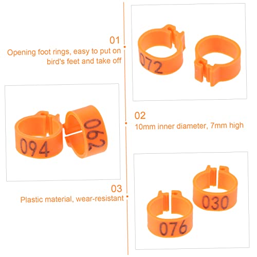 UPKOCH 100pcs Pigeon Foot Rings Numbered Leg Bands for Bird Identification Durable Clip Rings for Pigeons Parakeets and Poultry Easy to Use Bright - color: Orange