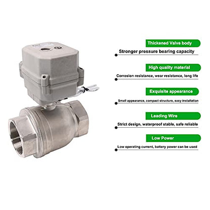 NPT 1.5'' Motorized Ball Valve DC12V Electrical Ball Valve CR3-01 with Indicator and Manual Override - size: 1-1/2INCH(DN40MM)