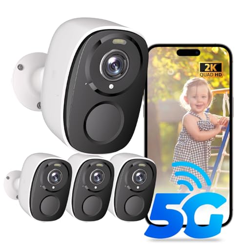 ELECCTV Upgraded 5G/2.4G WiFi Security Cameras Wireless Outdoor,2K Battery Powered Home Indoor Camera with AI Motion Detection, Siren,Color Night Vision, 2-Way Talk, IP65, Works/Alexa, Cloud/SD - color: White