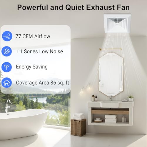 10 Inch Panel Bathroom Exhaust Fan, 77 CFM 1.1 Sones Quiet Ceiling Mount Exhaust Fan, 4'' Duct Square Bathroom Vent Fan for Home/Bath/Garage/Office, 25W, 8.3 x 8.3'' Mount, Milky-white - size: 10 Inch milchig-weiß square