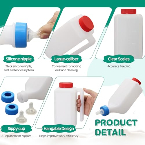 2 Pack 800ml Lamb Feeding Bottle,Hang Upside Down | Goat Feeder Bottles, Animal Milk Bottle,With Scale, Reusable, Goat Nursing Bottles ,For Lamb Goats Dog Cat Piglet
