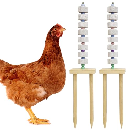Hamiledyi Chicken Chewing Toy 2 Pack Chicken Coop Accessories with Calcium Stone & Wood Stake Enrichment Toys for Hens, Ducks, Geese, Cockatiel, Parakeet, Parrot, Budgie - size: 2 Pack