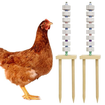 Hamiledyi Chicken Chewing Toy 2 Pack Chicken Coop Accessories with Calcium Stone & Wood Stake Enrichment Toys for Hens, Ducks, Geese, Cockatiel, Parakeet, Parrot, Budgie - size: 2 Pack