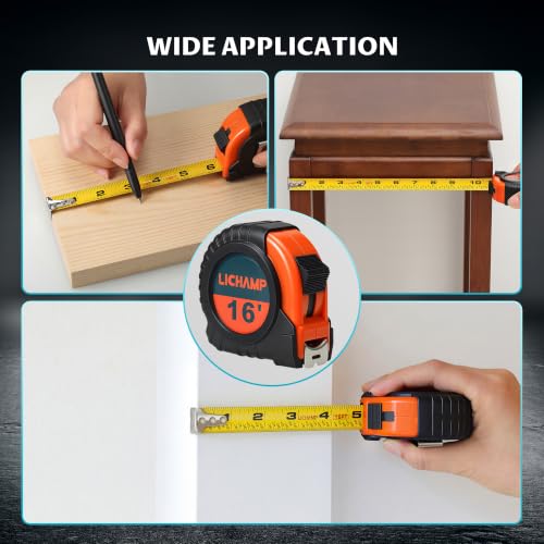 LICHAMP Tape Measure 16 ft, 6 Pack Bulk Easy Read Measuring Tape Retractable with Fractions 1/8, Measurement Tapes 16-Foot by 3/4-Inch