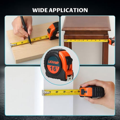 LICHAMP Tape Measure 16 ft, 6 Pack Bulk Easy Read Measuring Tape Retractable with Fractions 1/8, Measurement Tapes 16-Foot by 3/4-Inch