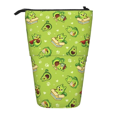 Avocado Cat Kids Standing Pencil Case Girls Boys Telescopic Stationary Pouch with Zipper Large Capacity Stand up Pen Bag Portable Makeup Holder for Children School Students Office Supplies - color: Avocado Cat