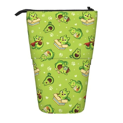Avocado Cat Kids Standing Pencil Case Girls Boys Telescopic Stationary Pouch with Zipper Large Capacity Stand up Pen Bag Portable Makeup Holder for Children School Students Office Supplies - color: Avocado Cat