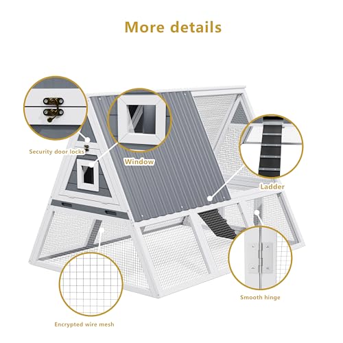 Large Chicken Run Coops with Nesting Boxes Outdoor for 4-6 Chickens Wooden Duck Rabbit Hen House A-Frame Quail Cages with Removable Tray Ramp and Weatherproof Roof for Backyard Outside (White2) - color: White2