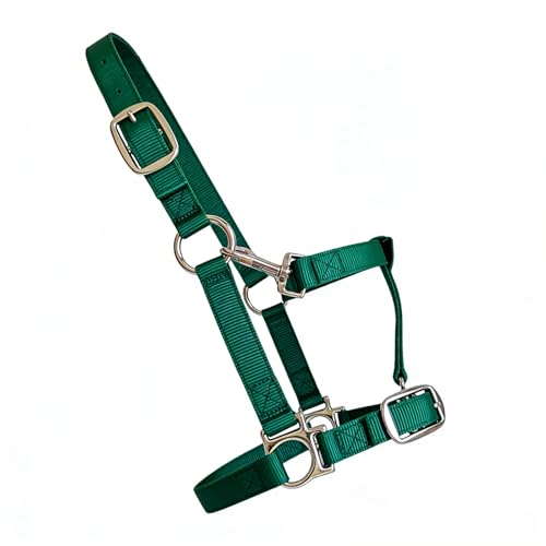 Heavy Duty Soft Nylon Horse Halter, Padded and Adjustable, Chin and Throat Snap Hook Halters for Horses, Heavy-Duty Metal Buckle - color: Dark Green