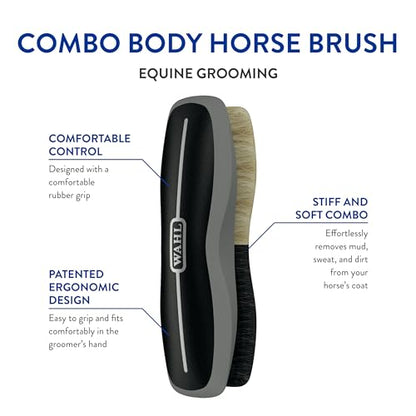 WAHL Professional Animal Equine Grooming Combo Body Horse Brush - Black - color: Black/Beige