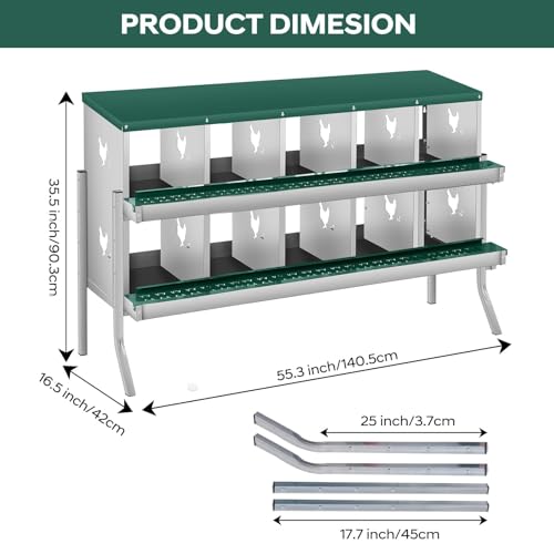Roll Away & Ventilated Design - Metal Chicken Nesting Box for Small Animals - 10 Compartments, Galvanized Rustproof, Wall-Mounted, Easy Egg Collection, Ideal Coop Accessory - Green, 10 - color: Green