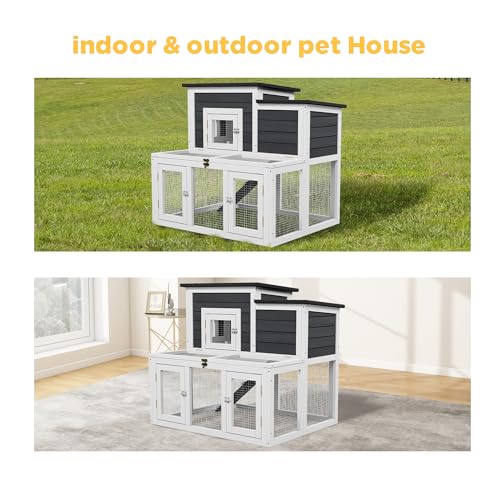 Outdoor Rabbit Hutch, Bunny Cage, Chicken Run Coop Wooden Quail Cage Duck Coop with Ventilating Wire Poultry House for Small Animals (Gray+Black) - color: Gray+Black