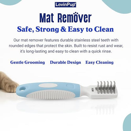 Pet Mat Remover – Professional Dematting Comb for Dogs and Cats – Stainless Steel Rounded Teeth for Gentle Knot & Tangle Removal – Dog Dematting Tools & Dog Grooming Supplies - size: Mat Remover