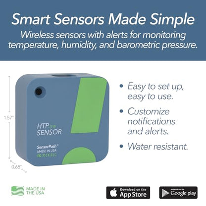 SensorPush HTP.xw Smart Temperature Sensor & Humidity Sensor - Thermometer, Barometer, & Hygrometer w/App Monitoring - Premium Heat Index, Barometric Pressure Gauge, Temperature and Humidity Monitor