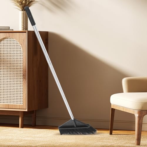 Long Handle Stiff Bristle Broom Heavy Duty Scrub Broom with Sturdy Black Bristles Large Sweeper for Garage Garden Patio and Warehouse Use Style