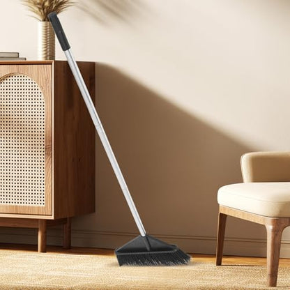 Long Handle Stiff Bristle Broom Heavy Duty Scrub Broom with Sturdy Black Bristles Large Sweeper for Garage Garden Patio and Warehouse Use Style