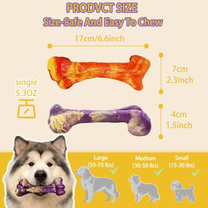 3 Pack Dog Chew Toy for Aggressive Chewers, Bacon Flavored Indestructible Dog Bone Toys for Medium/Large Breed to Keep Them Busy