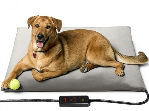 Toozey XL Pet Heating Pad, Waterproof & Chew Resistant, 6 Temp Settings with Timer, 47x28 in for Dogs & Cats - color: Grey, size: 47.0"L x 28.0"W x 0.6"Th