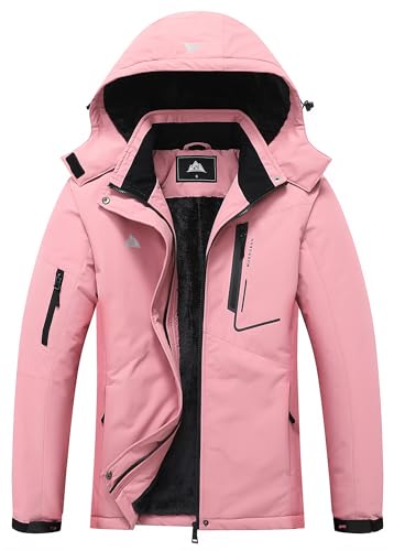 MOERDENG Women's Waterproof Ski Jacket Warm Winter Coat Hooded Snowboarding Jacket Snow Coat - color: Pink, size: Large