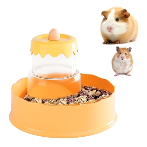 Mini&moe Hamster Food Bowl - Automatic Guinea Pig Feeder No Spill Storage Small Pet Food Dispenser for Gerbil, Rat, Chinchilla, Ferret, Hedgehog - color: light yellow