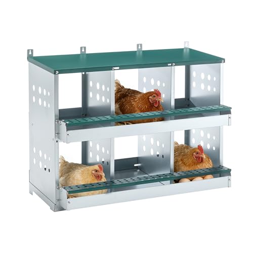 6 Compartments Chicken Egg Nesting Box, Roller Design, Green Metal, 33x16.3x25.6 inches, Wall Mounted, Easy Clean Rust Free Chicken House Egg Box