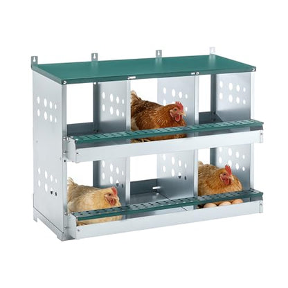 6 Compartments Chicken Egg Nesting Box, Roller Design, Green Metal, 33x16.3x25.6 inches, Wall Mounted, Easy Clean Rust Free Chicken House Egg Box