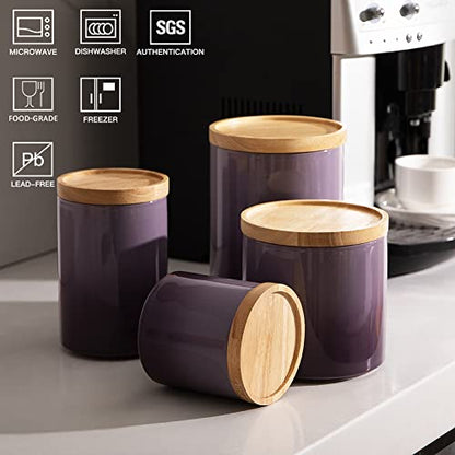 Sweejar Ceramic Food Storage Jar, Stackable Kitchen Canisters, Containers with Airtight Seal Wooden Lid for Serving Ground Coffee, Tea, Sugar, Salt and More - 28 Fl Oz (Gradient Purple) - color: Gradient Purple, style: 28 Fl Oz (4.0"x6.1")