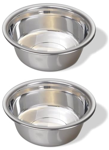 2 Pack - 10 Cup (2.4 Liter) Stainless Steel Dog Bowls – Metal Dog Food Bowls, Dog Water Bowls, Pet Feeding Bowls, Replacement Bowls for Raised Stands, Rust Resistant, Dishwasher Safe - color: Stainless Steel