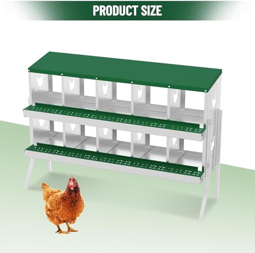 Chicken Nesting Box, 10 Compartment Metal Nesting Boxes for Chicken Coop, Easy Egg Collection, Easy Cleaning, Durable Red Chicken Laying Boxes with Bracket Legs for Hens