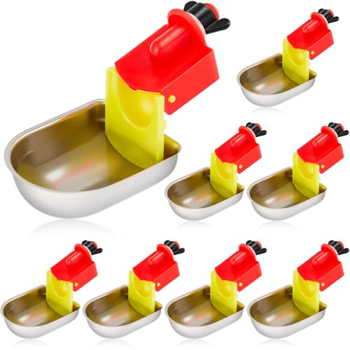 8 Pack Heavy Duty Auto Fill Metal Chicken Waterer Cups, Stainless Steel Freeze Leak Proof Poultry Rabbit Watering System Fits 5 Gallon Bucket and 3/8'' Hole Saw(Oval Style)