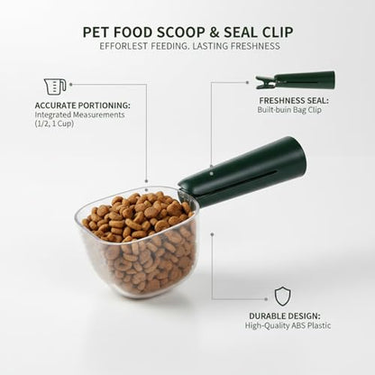 Pet Food Scoop with Built-in Bag Sealer, Durable PP Measuring Cup for Dry Kibble, 13-Inch Long Handle (Pink, Blue, Green) - color: Green