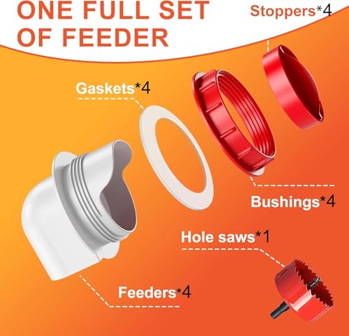 ZenxyHoC Chicken Feeders No Waste, DIY Automatic Poultry Feeder 4 Ports 1 Hole Saw with Covers Gravity Feed Kit for Buckets Barrels Bins Troughs - size: 4 Ports Standard