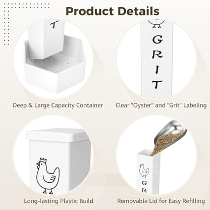 4 Pcs Chicken Grit Feeder, Oyster Shell for Chickens, Metal Hanging Automatic Gravity Feeder, with 2 Scoops, 4 Cable Ties and 4 Screws, 9.4 x 4.3 x 3.9 in Chicken Coop Accessory