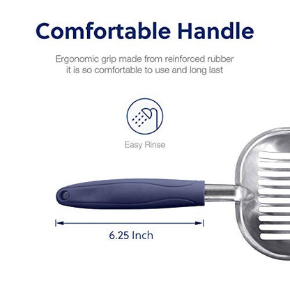 WePet Cat Litter Scoop, Aluminum Alloy Sifter, Kitty Metal Scooper, Deep Shovel, Long Handle, Poop Sifting, Kitten Pooper Lifter, Durable, Heavy Duty, for Litter Box - color: FLAT Aluminum \ #01 Blue Handle, size: Large