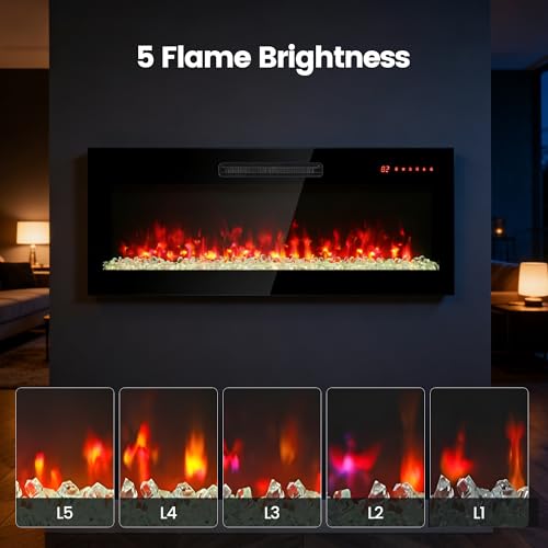 42" Electric Fireplace, Wall Fireplace Electric with Remote Control, 16 Adjustable Flame Colors, Freestanding/Wall Mounted/Recessed, 1400W Fireplace Insert Heater, Timer, Thermostat - size: 42 Inch Standard