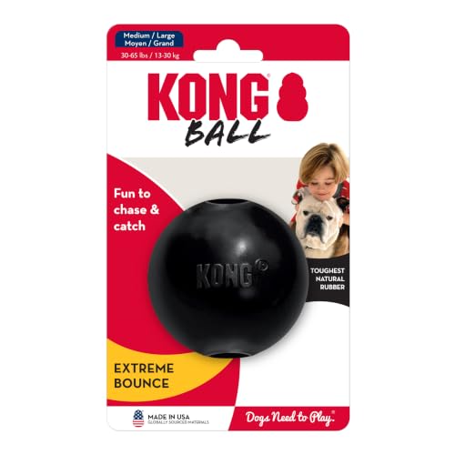 KONG Extreme Ball with Hole - Fetch Toy - Durable Dog Toy for Training, Interactive Playtime & More - Natural Extreme Rubber Ball - Black - for Medium/Large Dogs - size: Medium