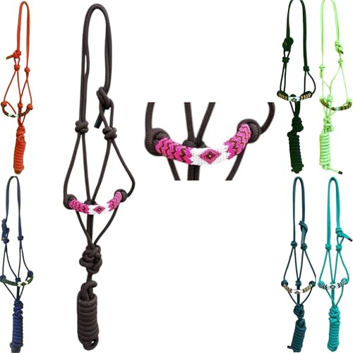 Majestic Ally Padded Beaded Nose Braided Rope Halter with 10' Matching Lead - Full (Brown) - color: Brown
