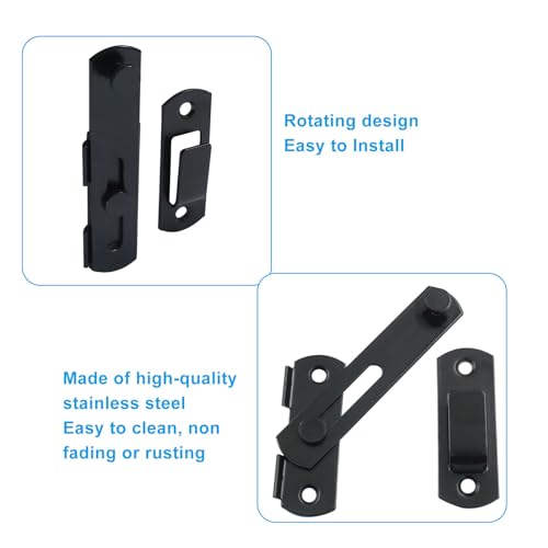 Waziaqoc 2 PCS Barn Door Latches, 3.93 x 2.75 Inch Sliding Barn Door Lock, Stainless Steel Gate Latches for Barn Door Cabinet Window Closet Door, Black - size: 3.93 x 2.75 Inch