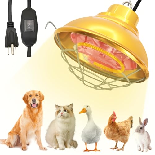 Hanging 350 Watt Heat Lamp for Chickens with Carbon Fiber Bulb for Indoor&Outdoor Used with Two-Temperature Adjustable for Chicks, Duck, Pet House, Poultry Professional Waterproof Heater (350 Watt) - size: 350 Watt