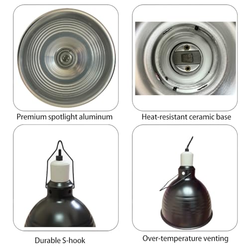 8.5 Inch Reptile Light Fixture,High Reflective Aluminum Shade, Ceramic E26 Socket with Independent Switch, Supports Up to 150W UVB/UVA/Basking Bulbs for Bearded Dragons, Turtles, Lizards & Terrariums - size: 8.5Inch