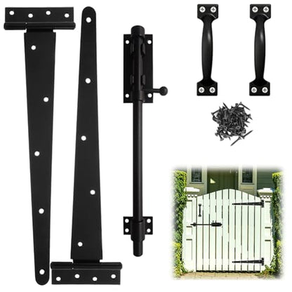 Heavy Duty Gate Hardware Kit for Wood Fence Black Fence Gate Hardware with 2 T-Strap Gate Hinges Sliding Gate Latch 2 Gate Handles Outdoor Gate Hinges and Latch Set for Yard Shed Barn 14 inch - size: 14inch