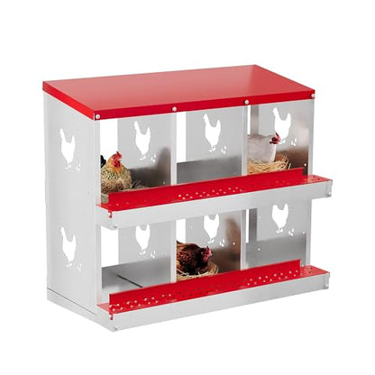 IDEALHOUSE Chicken Nesting Box, Galvanized Steel Laying Box with Rustproof & Roll-Away Egg Design, for Hens, Red 6 Compartment No Bracket - color: Red, size: 6 compartments (without bracket)