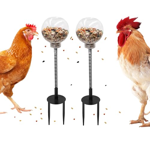 Chicken Treat Dispenser, Chicken Enrichment Toys with Spring and Ground Stake, Feeder for Coop, Coop Accessories for Hens, Geese, Ducks, Turkeys, Other Poultry - size: 2 Pack