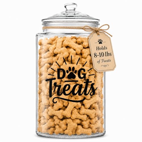 kitchentoolz 2-Gallon Dog Treat Container Airtight – Large Glass Jar for Countertop, Stylish Dog Treats Container & Dog Cookie Jar, Perfect Dachshund Accessories & Dog Treat Storage - size: 2 Gallon