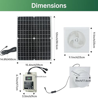 Solar Powered Exhaust Fan with Battery, 25 W Waterproof Solar Panel 8 Inch Ventilation Vent Fan Solar Fan for Greenhouse, Chicken Coop,Shed, Garage, Attic, Barn, Workshop,14.8ft Cable,5000mAh Battery - size: 5000mAh Battery 25W 8" solar exhuast fan