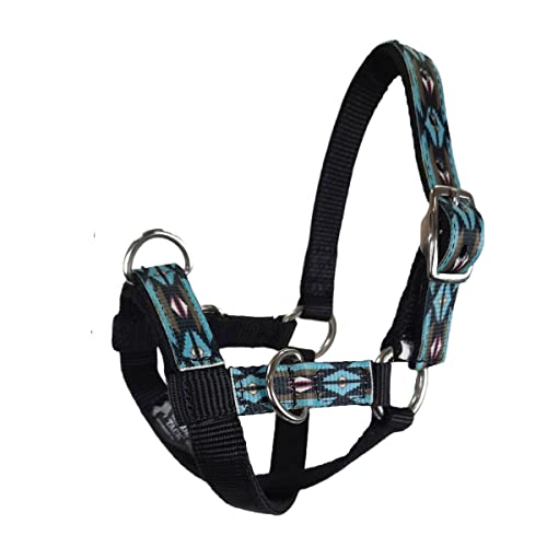 Tahoe Tack Nylon Overlay Sheep and Goat Training Halter with Padded Noseband - 6 Month Warranty - color: Blue Aztec, size: Large Sheep/Goat