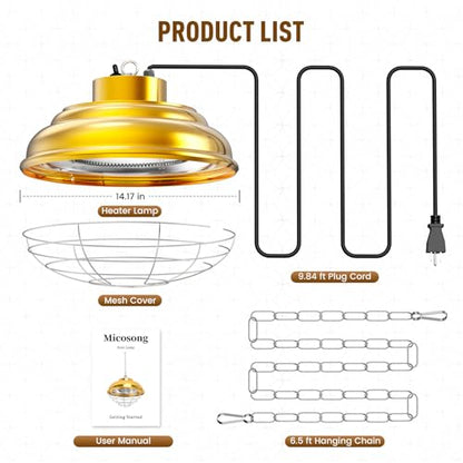 600 Watt Large Heat Lamp for Chicken Coop, Hanging Chicken Coop Heater, Carbon Fiber Bulb Waterproof Coop Heater with 2 Heating Levels, Chicken Warmer Lamp for Indoor Poultry Pet Livestock Greenhouse - size: Large Coop Heater